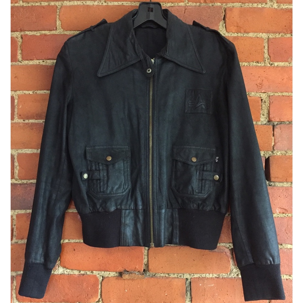 Vintage black leather bomber jacket